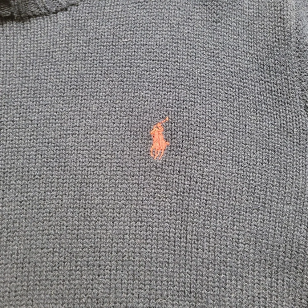 Polo Ralph Lauren Sweater Mens Medium Blue Knit Heavy Fisherman Cotton Pony Prep